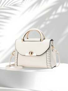 Borsa quadrata piccola da donna di colore unito, borsa a tracolla con manico superiore da donna, mini borsa a tracolla di moda, portafoglio da donna con decorazione fibbia