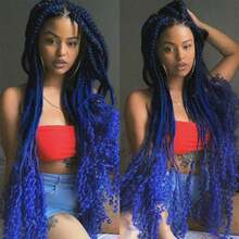Ombre Pre Stretched Braiding Hair 30 Inch 8 Packs Synthetic Crochet Braids Hot Water Setting Professional Soft Texture Synthetic Hair Extensions 30 Inch 1B 27 - 1B/Biru (Hitam ke Biru) - View 3
