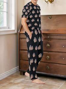 [DIY] Customized Men's Short Sleeve Pajama Set, Personalized With Portrait Photo, Novelty Gift, Big Head Photo/Portrait Replacement, Lightweight Breathable Quick-Dry Comfortable Fabric, Gift For Friends/Partner/Lover, Party/Birthday/Christmas