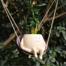 1 件笑脸花盆，悬挂式秋千椅花头树脂花盆，适用于室内外植物多肉植物，用于串珠植物，母亲节和圣诞节的活礼物创意
