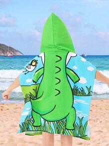 1 pezzo Poncho con cappuccio stampato con coccodrillo cartoni animati in fibra ultra morbida, telo da spiaggia per bambini, accappatoio assorbente e caldo, multiuso per nuoto, spiaggia, bagno