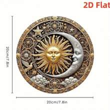 1 Peça, Placa Redonda de Ferro com Tema Sol e Lua, 20cm X 20cm, Decoração Interna e Externa, Decoração de Guirlanda, Adequado para Casa, Bar, Garagem, Cafeteria e Arte de Porta e Parede, Presente de Feriado, Suprimentos Decorativos de Estilo Rústico
