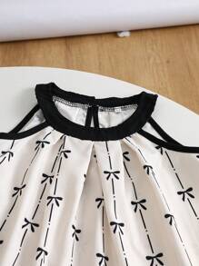 Conjunto de 2 piezas de top sin mangas con estampado de lazo y pantalones de pierna ancha de verano informal para niñas jóvenes