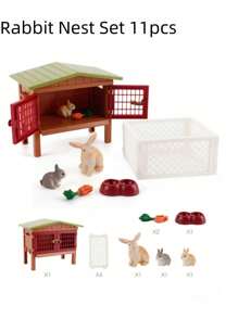 Set di modelli animali in pollo finto, cottage contadino in paglia, personaggi animali, ornamento per scena divertente, adatto per soggiorni, stimolazione del pensiero manuale e gioco per bambini