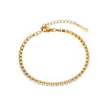 Nova pulseira de aço titânio 18K, estilo europeu e americano, simples e versátil, para mulheres, com várias fileiras de diamantes, microincrustação de zircônias, 17+5 cm
