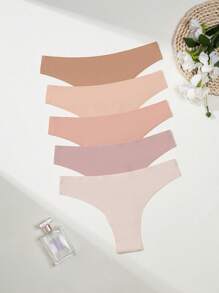 5pcs/Pack Women Seamless Soft Comfortable Colorful Solid Color No Label Simple Design Triangle Sexy Panties, Suitable For Daily Sports Wear
