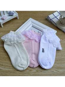 Meia Babado Tule Feminina Infantil Respiravel - Princesa-Fofa - - Branco - Visão 7