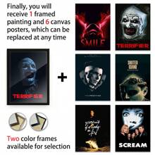 Optional Buy One Get Six Free Style, 12*16in Letters, Scary Clowns Pattern, Optional Frame, Optional 1 Pc Canvas Or Paintings With Polished Plexiglass Frame + 6 Pcs Canvas Posters, Replace Any Time, Modern Wall Art Decor For Home Living Room Bedroom Office, Home Decor, Home Accessories