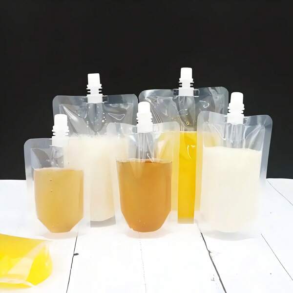 50pcs 100ml/200ml/300ml/500ml Disposable Drink Pouches, Transparent Stand-Up Bags, Sealed Beverage Pouches, Portable Drink Take-Out Bags, Leak-Proof Drink Bags, Suitable For Office, Camping, School & Picnic, Kitchen Organizers & Storage, Kitchen Accessories, Multiple Sizes
