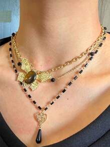 1pc Stylish, Exquisite, Elegant, Luxurious, Versatile, Unique, Shiny Butterfly & Heart Layered Pendant Necklace, For Women, Daily, Party, Commute, Holiday, Festival