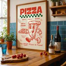 复古披萨海报，复古厨房艺术印刷品，画廊墙面艺术印刷品，复古厨房装饰，可打印墙面装饰，趣味美食海报，无框