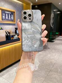 1 件黑色透明 TPU 银色蝴蝶图案防震手机壳和 1 件透明蝴蝶手链 - 彩色 - 查看 2