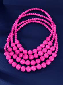 3 Pcs Bohemian Vacation Eye-Catching Jewelry Set Plastic Beads Collar Necklace And Circle Dangle Earrings Exaggerated Jewelry Set - Hot Pink - View 6