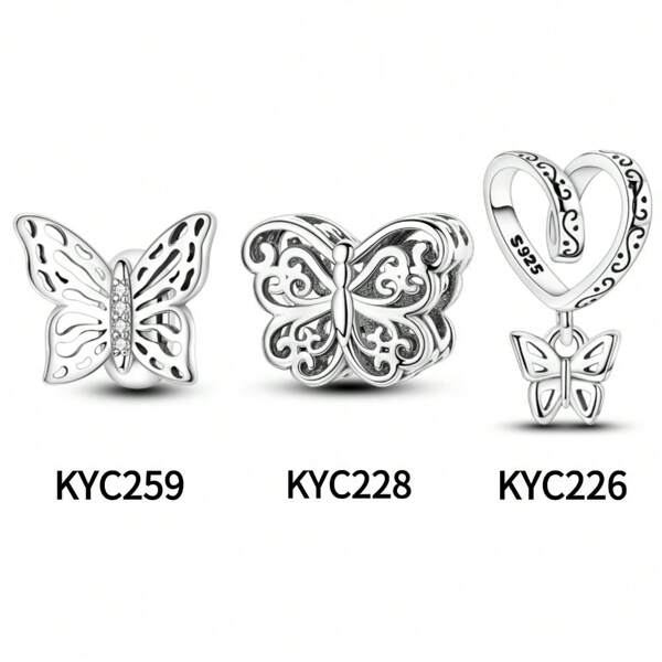1 Piece 925 Sterling Silver Vintage Silver Butterfly Beads Beaded Pendant For Women's Bracelet Bangle DIY Jewelry Making And Daily Wear With Jewelry Accents