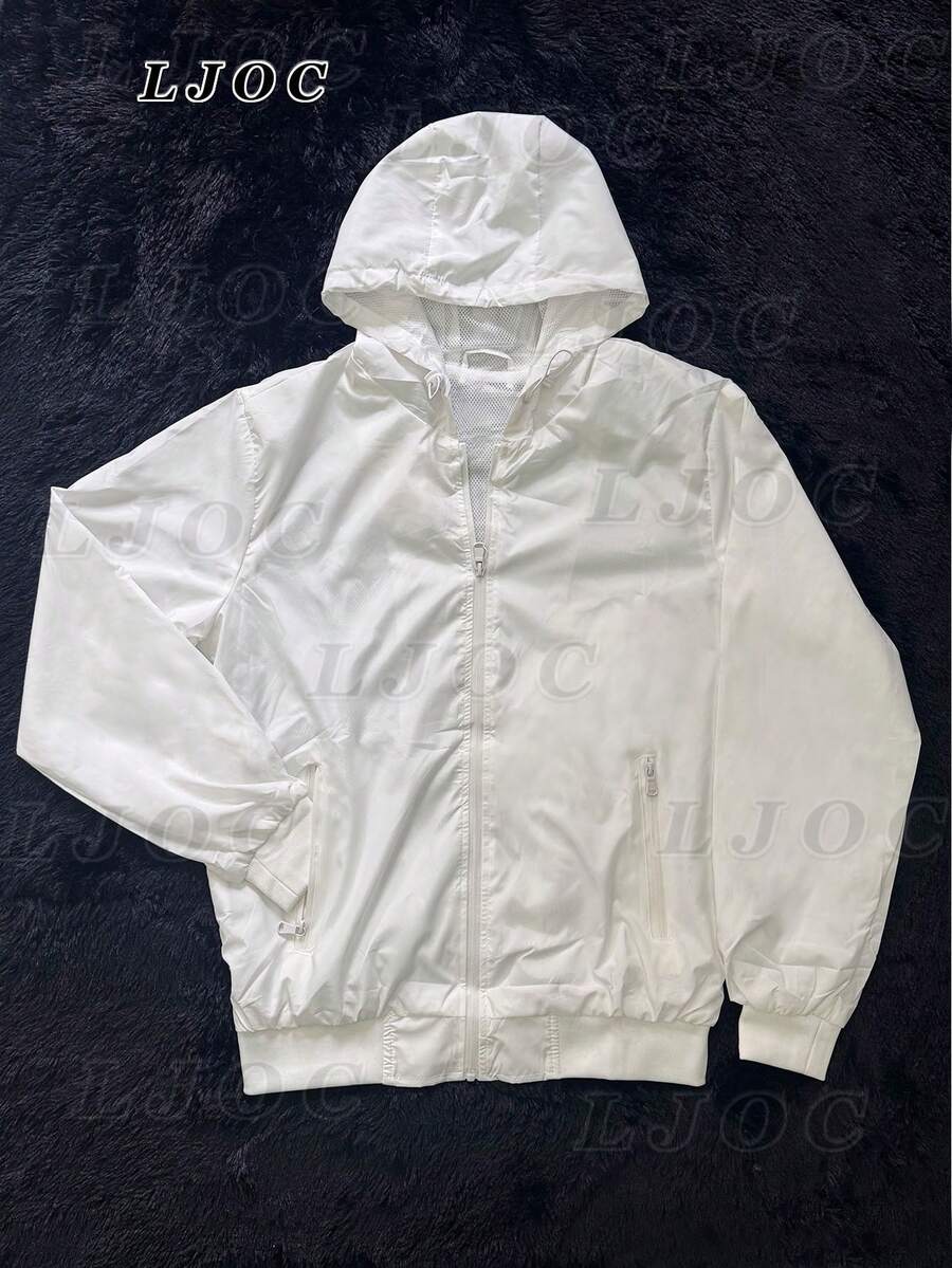 Imported Men's Windbreaker Jacket With Pocket And Hood Lined Waterproof Reflective Training Running Everyday Comfort And Casual Style - 白色 - 查看 1