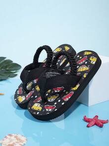 儿童男童可爱汽车图案泡沫拖鞋，时尚百搭，室内外均可穿着，轻便、透气、防滑 - 彩色 - 查看 3