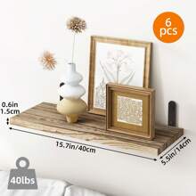 Superlele 4/6pcs Floating Shelves, Farmhouse Wood Wall Mounted Shelves For Bedroom & Bathroom Storage, Book Shelf