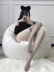 1 Pair Black Thigh High Stockings For Women, Sexy Skinny Fit With Red Edge, Non-Ladder, Thin Sheer Stockings For Summer, Fashionable - Black - View 10