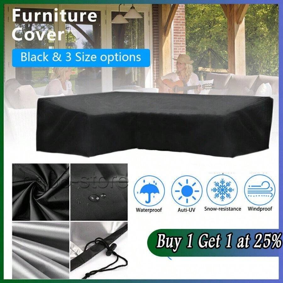 4/2/1pc Waterproof L Shaped Garden Furniture Cover Heavy Duty Rattan Corner Outdoor Sofa - Black - View 1