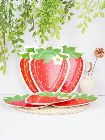 10pcs/20pcs/50pcs Strawberry Plates Strawberry Strawberry Shape Paper Plates Theme Party Decorations For Dinner Dessert Picnic Birthday Wedding Summer Holiday Berry First Birthday Party Supplies