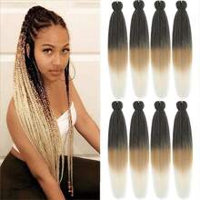 Ombre Pre Stretched Braiding Hair 30 Inch 8 Packs Synthetic Crochet Braids Hot Water Setting Professional Soft Texture Synthetic Hair Extensions 30 Inch 1B 27 - 1B/27/613(暗金色至白金) - 查看 1