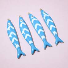 5pcs 40x8mm Stainless Steel Enamel Fish Charms Pendant DIY Jewelry Making Accessories Findings For Necklace Earrings Bracelets
