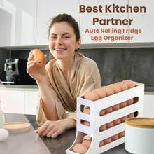 30 Eggs Refrigerator Holder - Automatic Rolling Refrigerator Egg Organiser, Space Saving Egg Dispenser Holder, 4 Tier Refrigerator Egg Holder, Kitchen Storage Refrigerator Use Large Capacity Egg Organiser Holiday Gift (White)Home Decor, Party Storage, Christmas Storage, New Year Storage - 白色 - 查看 4