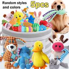 Sets de 5/10 juguetes chillones aleatorios para perros - Juguetes de peluche interactivos para masticar, sin batería requerida, patrones lindos surtidos, adecuado para alivio de la dentición y el aburrimiento, apto para todas las razas y tamaños