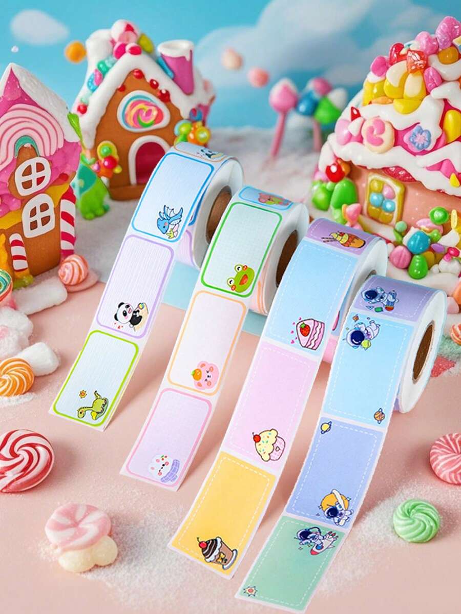 280 miếng dán tên hoạt hình hoa hồng, nhãn dán nhiều màu không dính, nhãn dán hình vuông tự dính cho học sinh, mùa tựu trường - Nhiều màu - Xem 1