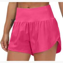 Womens High Waisted Running Shorts Quick Dry Athletic Workout Shorts With Mesh Liner Zipper Pockets Loose Fit - 玫紅色 - 查看 3