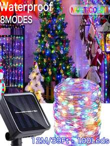 1 件太阳能灯串，50LED/100LED/300LED 太阳能星空灯串，8 种功能，室内外防水铜线仙女灯 7M/12M/22M/32M，多色选择，适合圣诞节、情人节、母亲节、节日送礼、婚礼告白、花园露台、草坪树枝、庭院小径、走廊装饰 - 彩色 - 查看 17