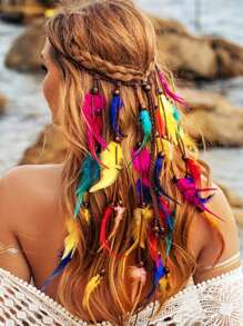 Bandana de mujer, diademas hippie, accesorios para el cabello con arcoíris, diadema bohemia con plumas, diadema turbante, banda deportiva, cinta para el cabello de moda