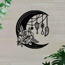 Boho Moon Metal Wall Art Decor, Black Moon And Flower Wall Hanging Decor Moon And Star Wall Art For Bedroom Living Room Home Garden-Design Your Own Metal Sign-Corrosion- Resistant, Resistant To Chemical Damage-Metal Signs Decor-Indoor Decoration - Black - View 1