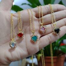 Set Of Chain With Pendant + Gold Plated Earring Heart Stones Studs Latest Release - màu xanh lá - Xem 2