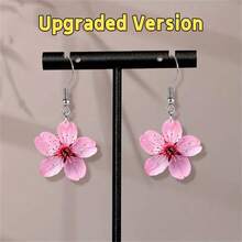 优雅的粉色樱花耳环 - 精致的 2D 亚克力吊坠耳环，樱花设计，女士时尚派对，日常佩戴配饰，防过敏，送给家人和朋友的完美礼物 - 彩色 - 查看 9