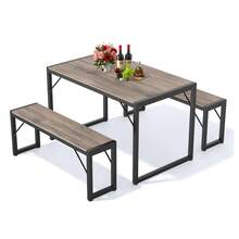 45.5" Dining Table Set For 4, Kitchen Table Set With 2 Benches, Dining Room Table Set With Metal Frame & MDF Top, Space-Saving Dining Nook - 灰色 - 查看 7
