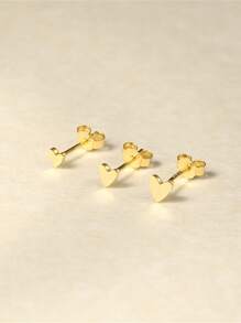 3 PEÇAS Mini mini brincos de ouro com coração, brincos de botão de prata esterlina 925 hipoalergênicos, para uso diário de mulheres