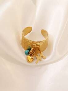 1pc Fashionable Stainless Steel 26 A-Z Initial Letter Ring For Women Heart Charms Initial Alphabet Couple Ring Open Ring Letter Design Rings Jewelry Gifts - Ring - View 9