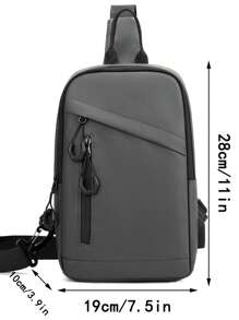 Casual Fashion Waterproof Men's Versatile Chest Bag, Solid Color Large Capacity Simple Messenger Bag, Outdoor Mini Sling Bag, Student School Backpack, Daily Commute, Multi-Function USB Port