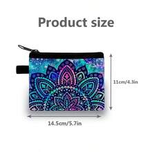 Stylish Mandala Print Zipper Pouch - Lightweight Durable Polyester Coin Purse With Vibrant Floral Design, Hand Washable & Zipper Closure For Boys & Girls (Black), Mini Purse - Multicolor - View 5