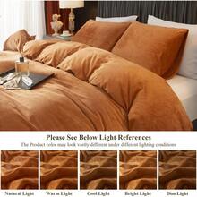 DIvellow Velvet Duvet Cover Queen Set Sage Green Comforter Cover 3Pcs Ultra Soft Cover Breathable Solid Luxury Flannel Velour Duvet Cover Zipper Closure Corner Tie - Brown Orange - 查看 8