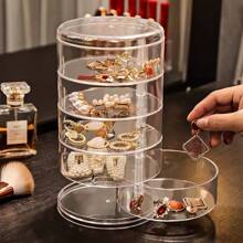 1pc 3/4/5-Tier Acrylic Jewelry Organizer Box With 360° Rotating Compartments, Transparent Dustproof Lid - Multi-Use Desktop Storage For Earrings, Bracelets, Necklaces, Makeup & Accessories - Perfect Gift For Women, Mom For Women Storage Organizer Travel Essentials Gift Back To School