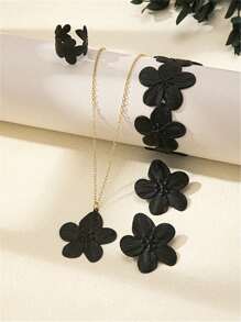 2pcs/5pcs Set Floral Necklace, Earrings, Bracelet, Ring Metal 5-Petal Flower Jewelry Set For Women, Graceful & Sweet