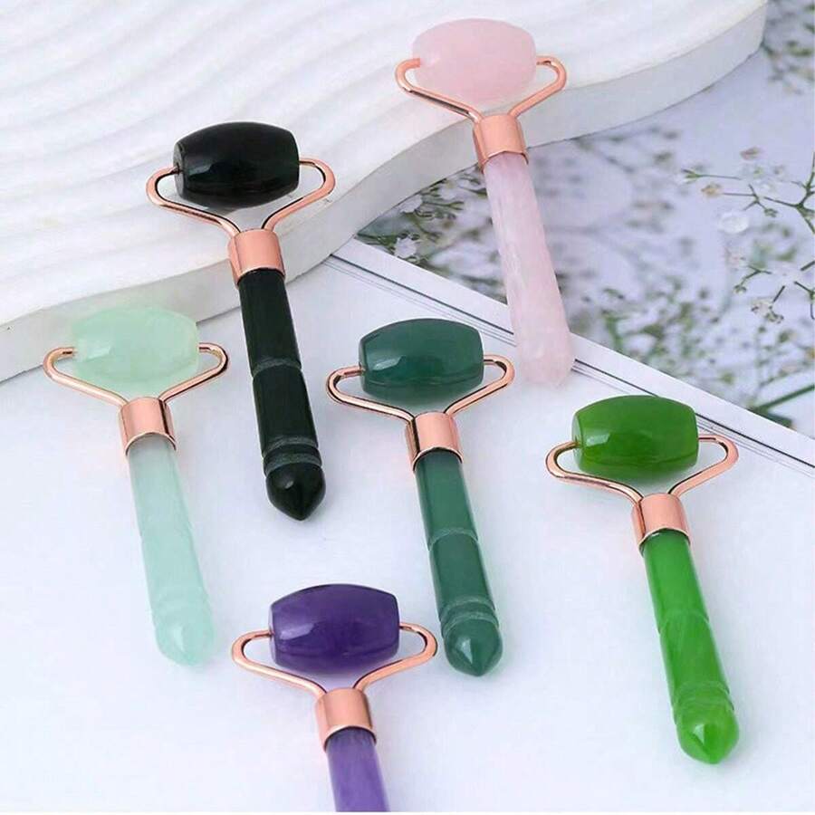 1pc Acrylic Face Roller, Lymphatic Drainage Massager, Faux Jade Face Roller, Pink Lymphatic Drainage Facial Massager, Non-Natural Jade, Refines Facial Contours, Single Head Roller, Facial Massage Roller