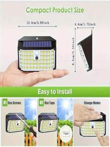 1 Peça Luz Solar com 176 LEDs, Luminária de Parede Impermeável para Uso Externo com 176 Lâmpadas LED e Sensor de Movimento, 3 Modos de Iluminação para Uso Externo, Jardim, Quintal, Corredor