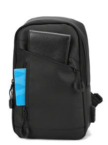 Casual Fashion Waterproof Men's Versatile Chest Bag, Solid Color Large Capacity Simple Messenger Bag, Outdoor Mini Sling Bag, Student School Backpack, Daily Commute, Multi-Function USB Port