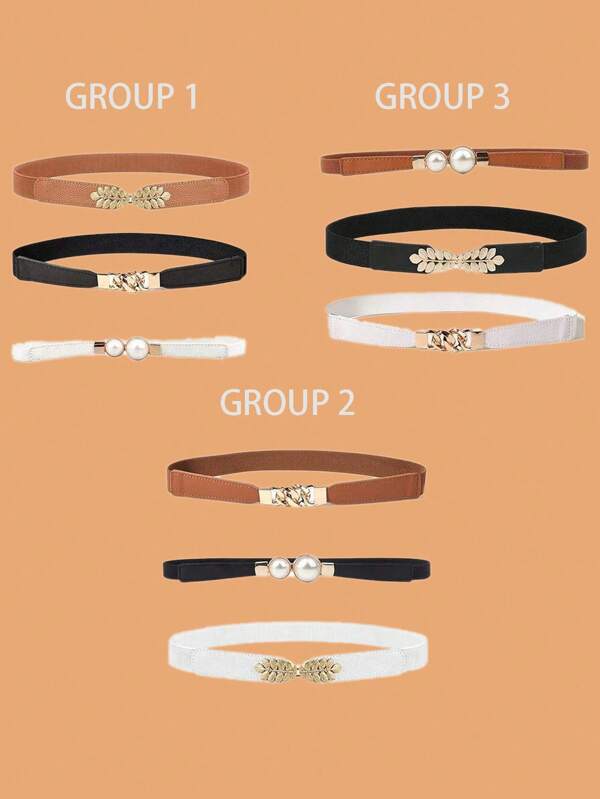 3pcs/Set Women Stretchy Belts For Dresses, Retro Elastic Belts With Metal Buckle, Skinny Waist Belts, Multi-Color