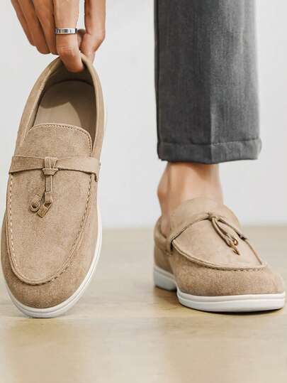 男士套脚乐福鞋 - 软底舒适休闲鞋，圆头，纯色，合成革鞋面和橡胶鞋底，适合所有季节，完美搭配休闲装扮 | 时尚套脚鞋 | 橡胶鞋底，复古别致的秋季风格