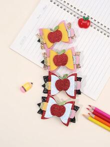 1 件/4 件返校卡通配饰装饰发夹蝴蝶结，闪光彩色苹果，女孩装饰蝴蝶结发夹，适合幼儿的可爱发饰返校派对礼物 - 彩色 - 查看 5