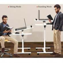 Laptop Table With Wheels, Dining Room Table, Height-Adjustable Laptop Table 61.5-95cm With Wheels, Mobile Side Table - Office Desk Side Table - Wooden Stand With Mouse Holder, Mobile Standing Desk, Bedside Table With Wheels, Height-Adjustable Laptop Stand Mouse Holder Mobile Standing Desk 60*40CM, Foldable, 360° Side Table With 4 Wheels - trắng - Xem 2